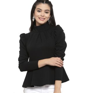 Flat 66% Off on KASSUALLY Women Black Solid Peplum Top